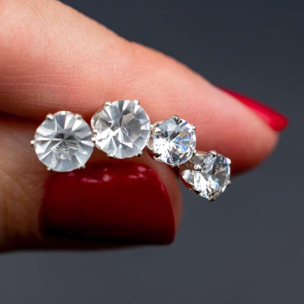 Second hole earrings set 925 sterling silver, clear cz crystal stud earrings lot